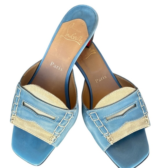 Christian Louboutin light Blue and cream Women's Slide Sandals SZ 8.5 - Picture 1 of 13